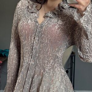 Hanae Mori Vintage Chiffon Blouse Metallic Sparkle Velvet Rose Rhinestone Top